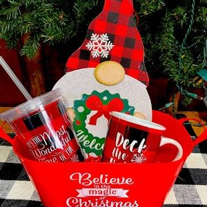 Christmas Basket Buffalo plaid Gnome